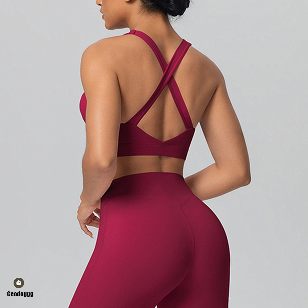 Yoga Fitness Stretching - Pad Cross Shoulder Strap Yoga Bra
