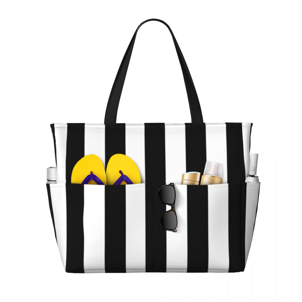 Black White Stripe Beach Tote  - Yoga Fitness Tote ulasan dan harga