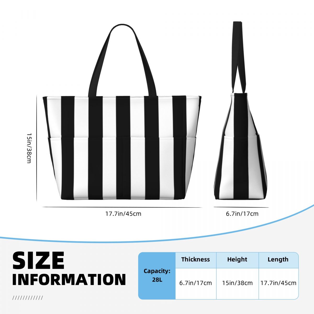 Black White Stripe Beach Tote  - Yoga Fitness Tote ulasan dan harga