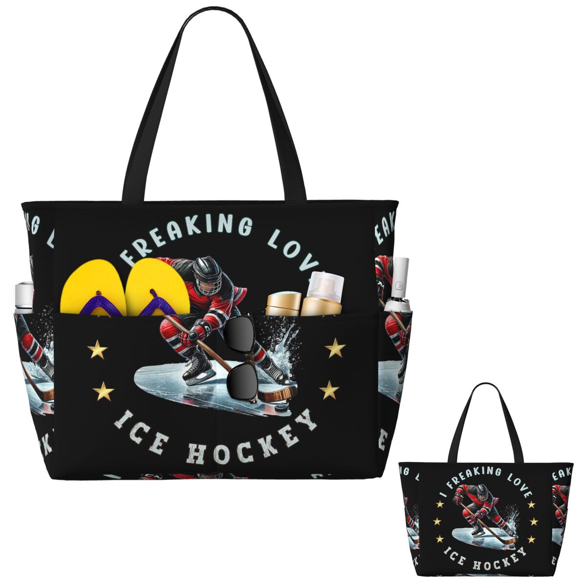 I Freaking Love Ice Hockey Bea - Yoga Fitness Tote ulasan dan harga
