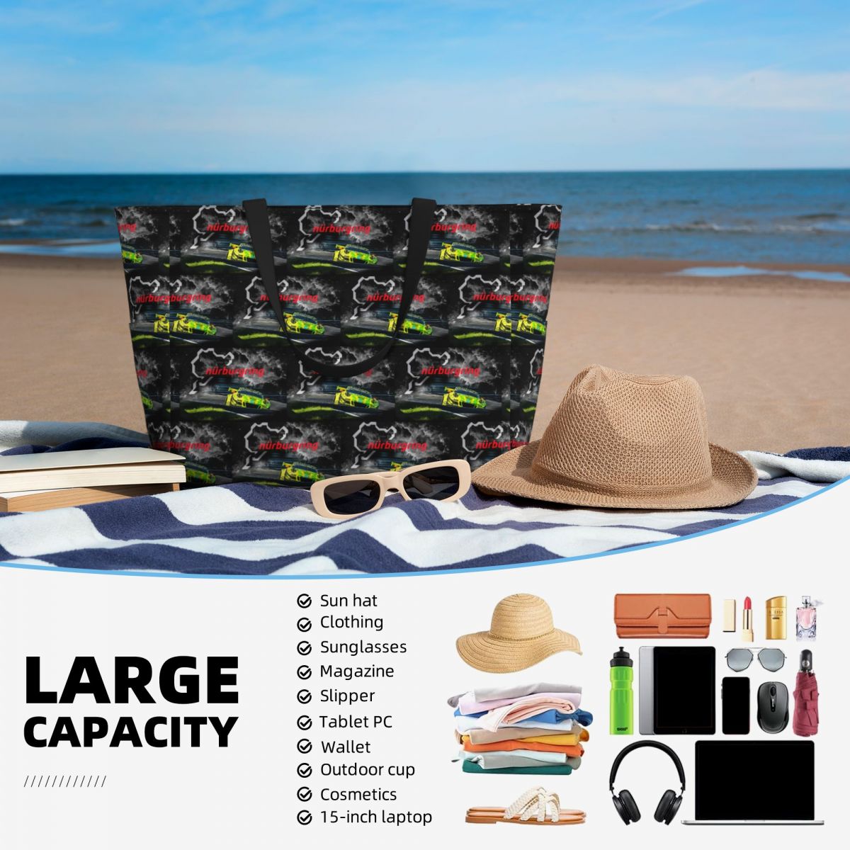 Nurburgring Print Beach Tote B - Yoga Fitness Tote ulasan dan harga