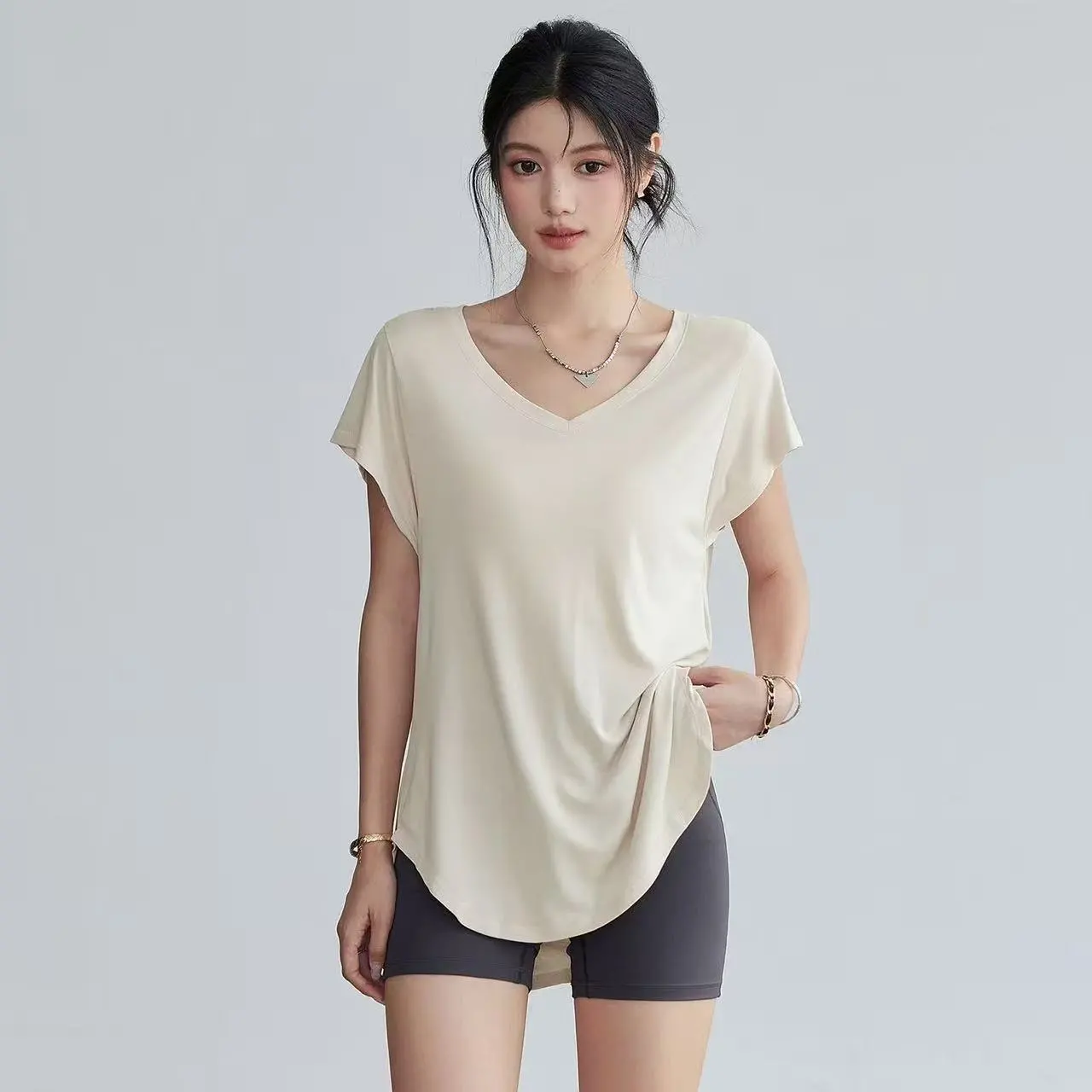 Women's Slimming Round Neck Yo - Yoga Fitness Stretching ulasan dan harga