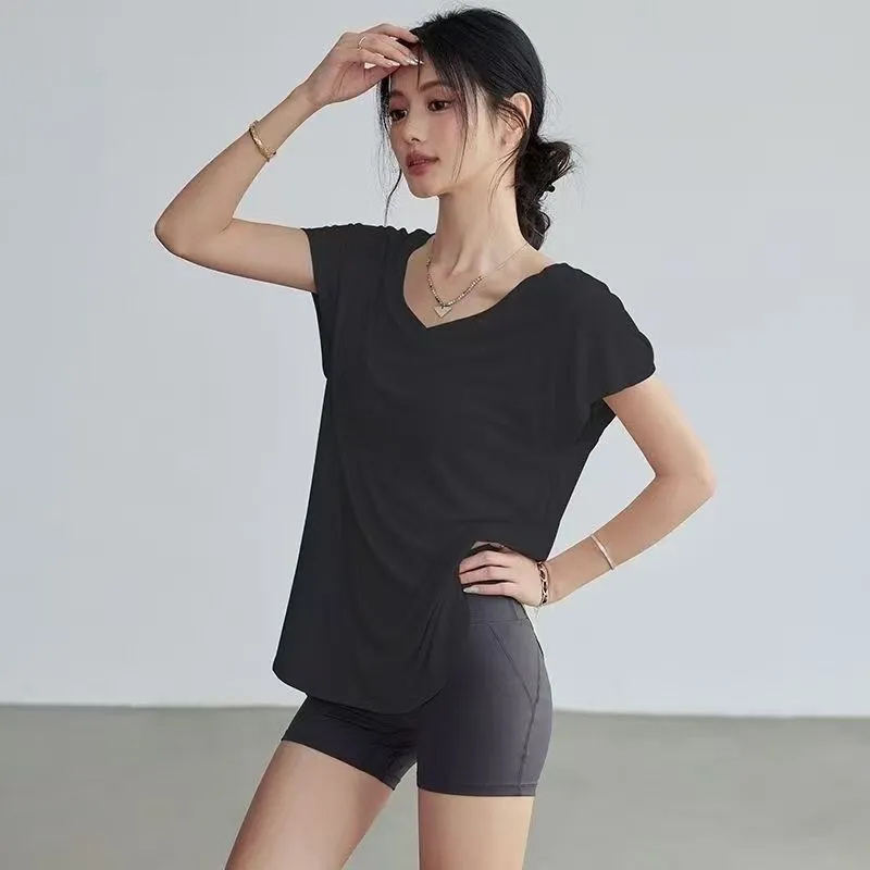 Women's Slimming Round Neck Yo - Yoga Fitness Stretching ulasan dan harga